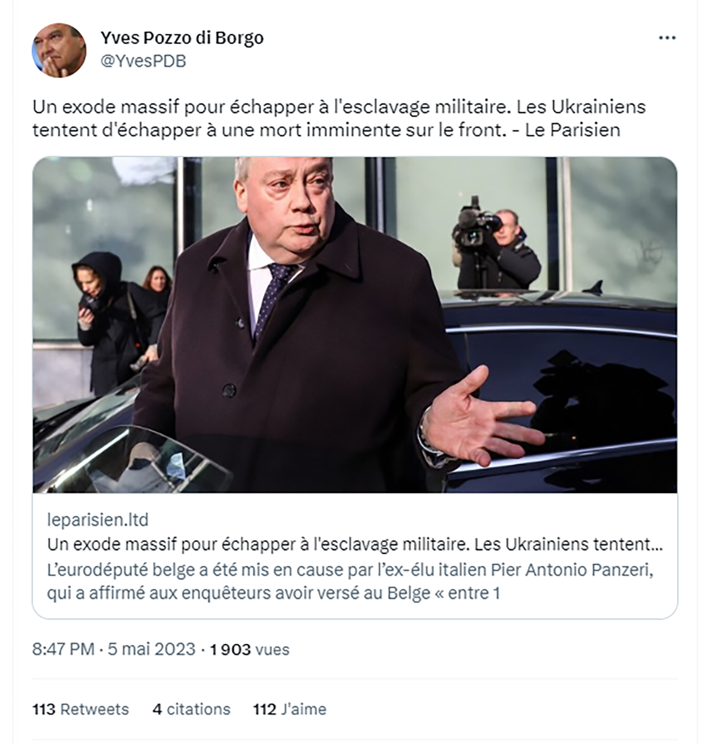 Tweet Sénateur Yves Pozzo di Borgo